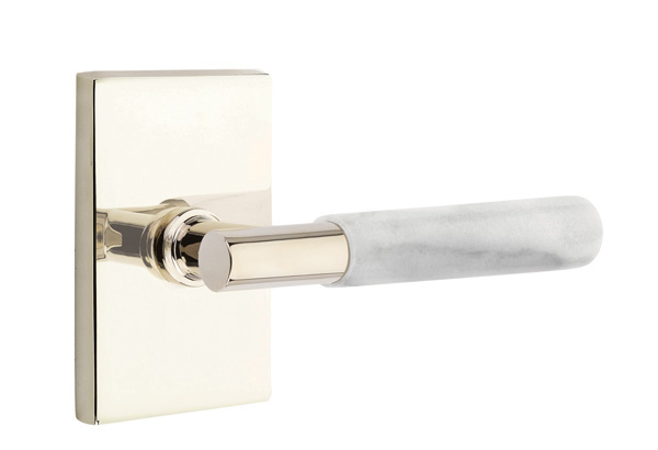 Emtek White Marble T-Bar Style Door Lever with Modern Rectangular Rosette