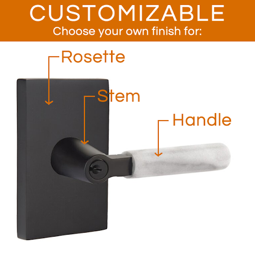 Emtek Select - Customizable White Marble L-Square Keyed Entrance Lever with Modern Rectangular Rosette