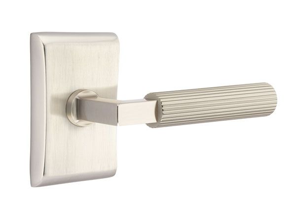 Emtek Straight Knurled Square Style Door Lever with Neos Rosette