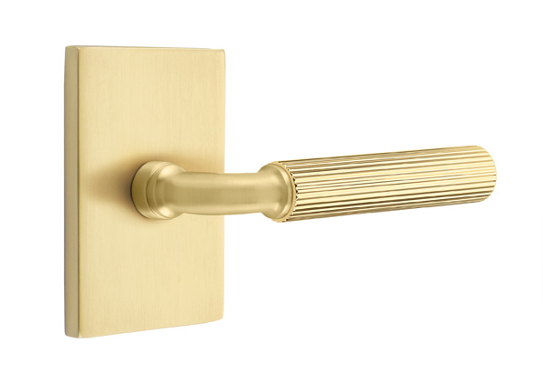 Emtek R-Bar Straight Knurled Door Lever with Modern Rectangular Rosette