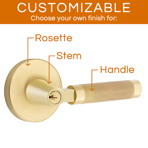 Emtek Select - Customizable Knurled L-Square Keyed Entrance Lever with Disk Rosette