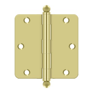 Deltana 3 1/2 Inch x 3 1/2 Inch x 1/4 Inch Radius Hinge, Ball Tips. Polished Brass