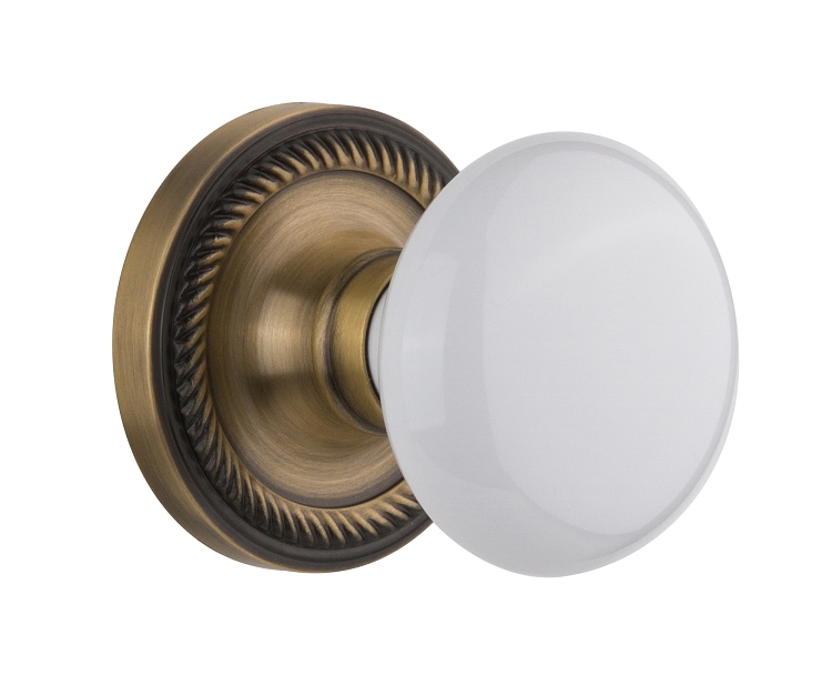 Nostalgic Warehouse Rope Rosette with White Porcelain Knob - Mortise Lock