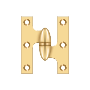 Deltana 2 1/2 Inch x 2 Inch Left Hand, Olive Knuckle Hinge, PVD Polished Brass