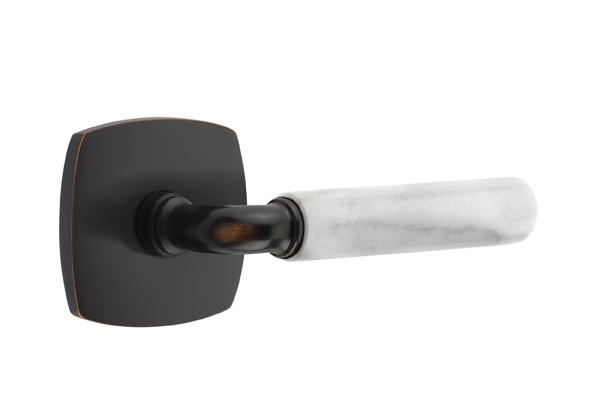 Emtek R-Bar White Marble Door Lever with Urban Modern Rosette
