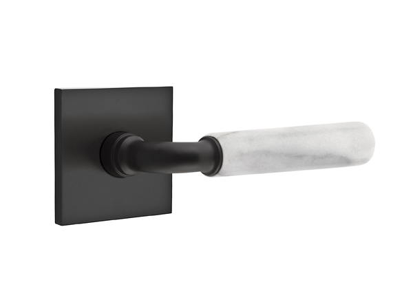 Emtek White Marble R-Bar Style Door Lever with Square Rosette