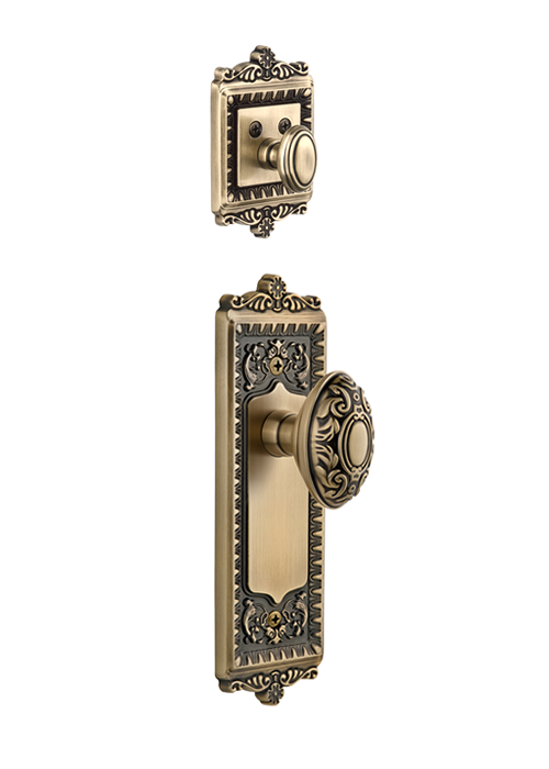 Grandeur Windsor Handleset with Grande Victorian Knob - (Interior Half Only, with Deadbolt)