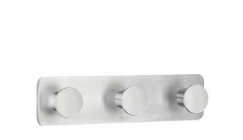 Beslagsboden Design Steel Triple Squared Base Round Self-Adhesive Hook - Brushed Stainless Steel