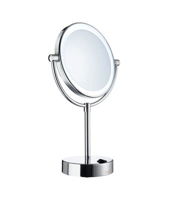 Smedbo Outline Collection Circular Free Standing Mirror With Light - Polished Chrome