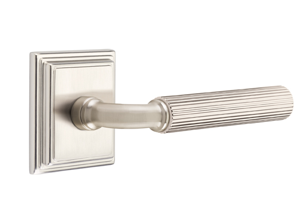 Emtek R-Bar Straight Knurled Door Lever with Wilshire Rosette