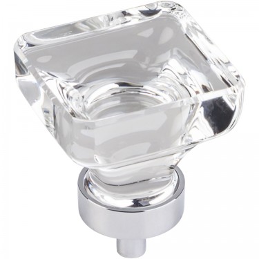 Hardware Resources Harlow 1-3/8 Inch Glass Square Cabinet Knob - Polished Chrome