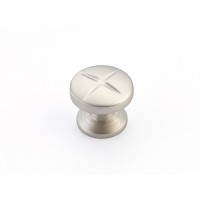 Schaub Northport 1 3/8 inch Diameter Round Knob With X Engrave in Satin Nickel