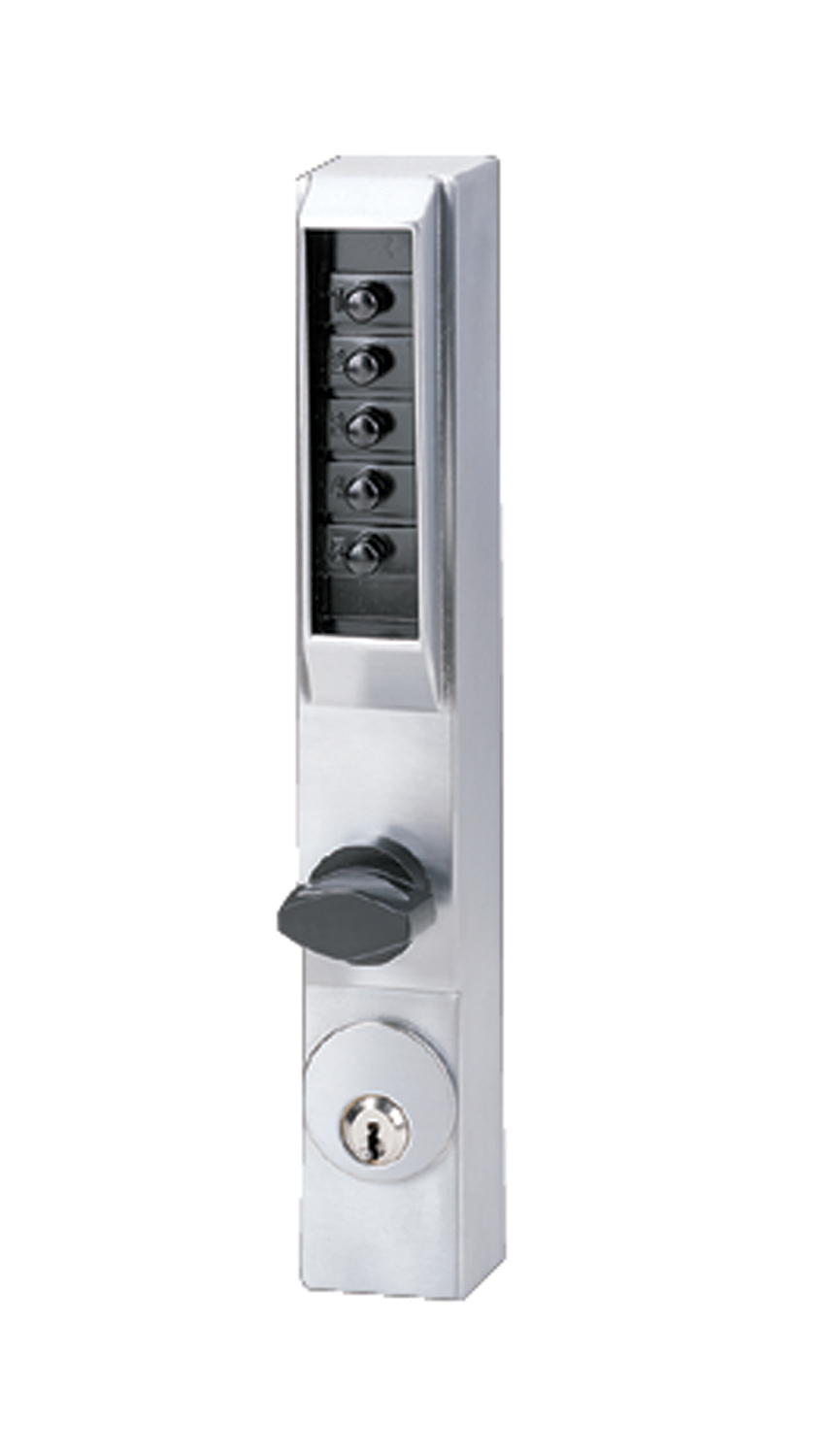 Kaba Simplex 300126D Narrow Stile Mechanical Pushbutton Lock Combination Entry Passage Lockout with Key Override Satin Chrome Finish