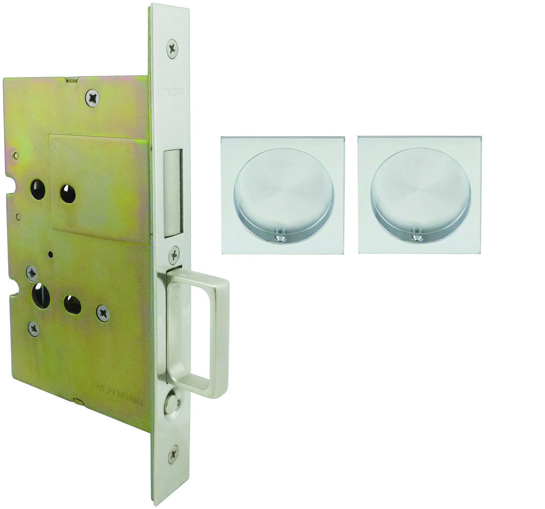 Inox PD8115 Mortise Pocket Door Passage w/ Lockcase as Dust Proof Strike, FH23 Square Flush Pull