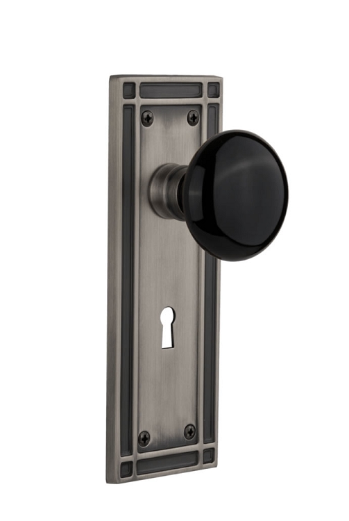 Nostalgic Warehouse Mission Plate with Black Porcelain Knob - Mortise Lock