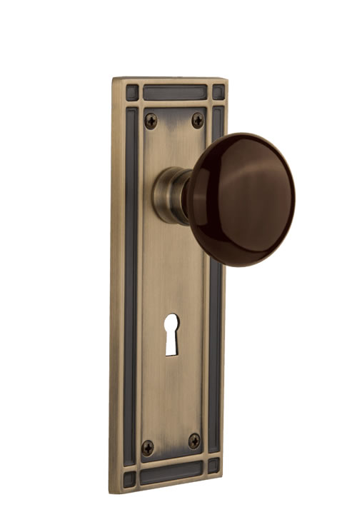 Nostalgic Warehouse Mission Plate with Brown Porcelain Knob - Mortise Lock