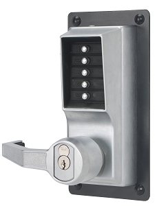 Kaba Simplex LLP1020S26D Left Hand Mechanical Pushbutton Exit Trim Lever Lock with Key Override Schlage Prep Satin Chrome Finish