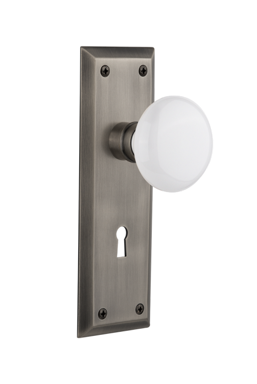 Nostalgic Warehouse New York Plate with Porcelain Knob - Mortise Lock