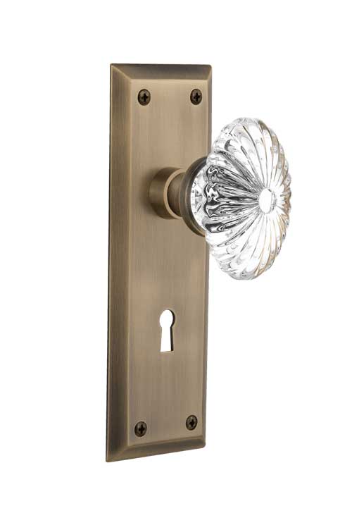 Nostalgic Warehouse New York Plate with Oval Fluted Crystal Knob - Mortise Lock