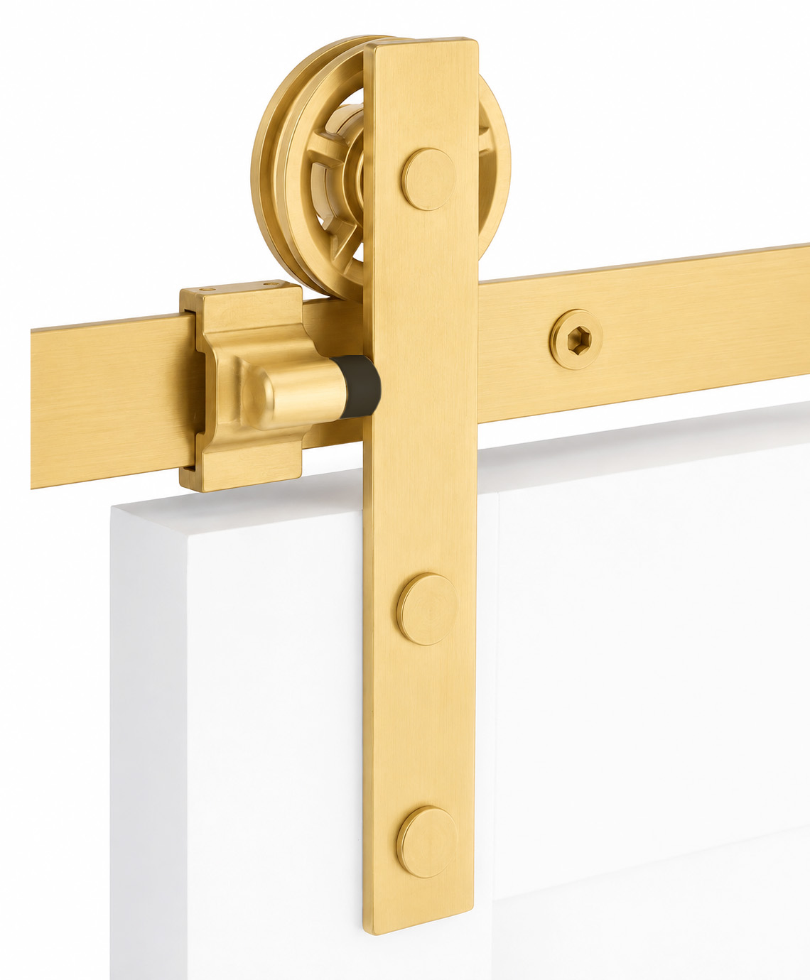 Emtek Modern Rectangular Face Mount Hanger Sliding Barn Door Kit - Satin Brass Stainless Steel