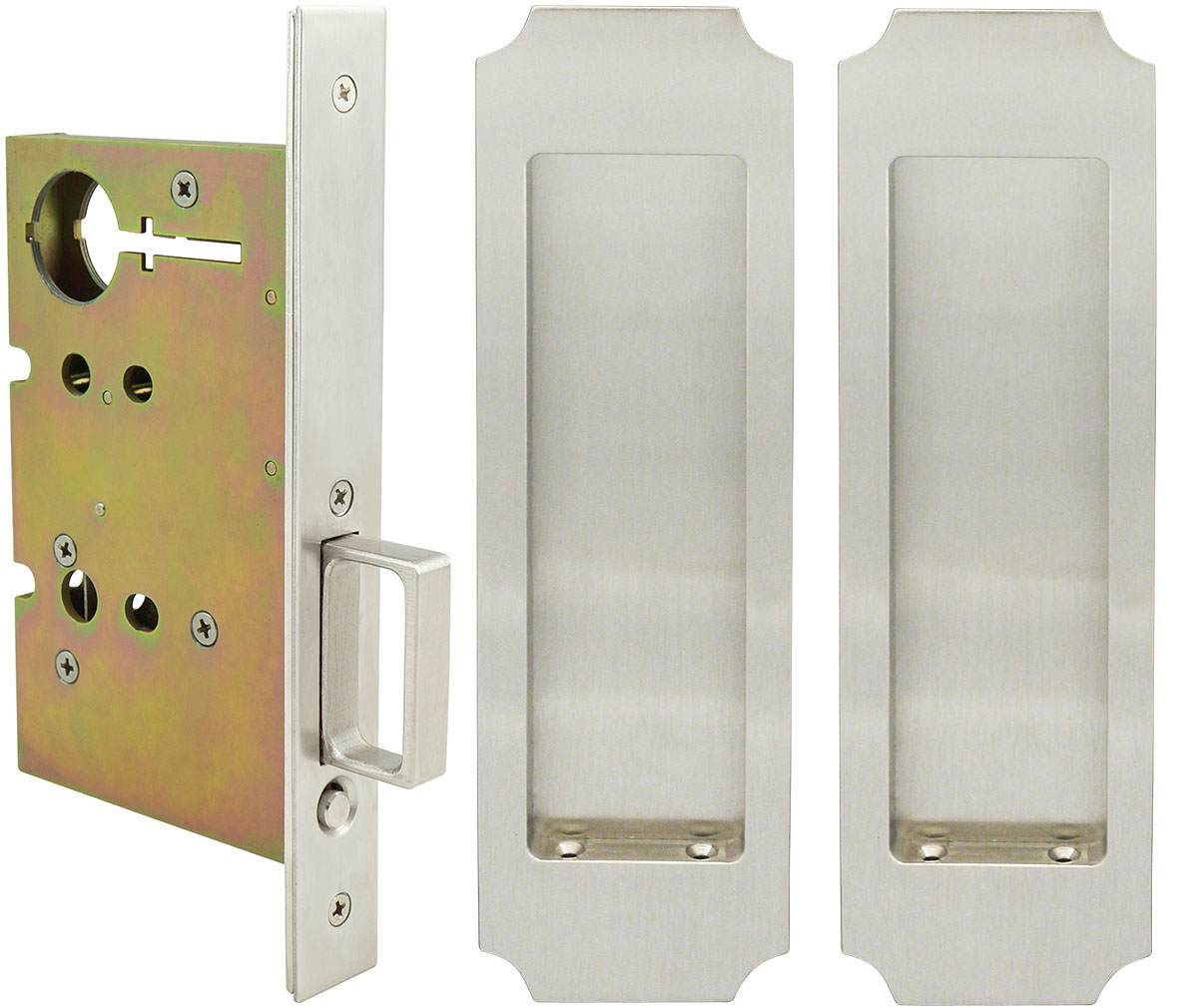 Inox PD8010 Mortise Pocket Door Passage w/ Lockcase, FH32 Crown Flush Pull