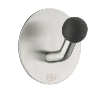 Beslagsboden Design Single Hook - Brushed Stainless Steel / Black Knob