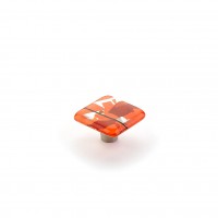 Schaub Ice 1 1/2 inch Square Knob in Orange Confetti with Stainless Steel Stem