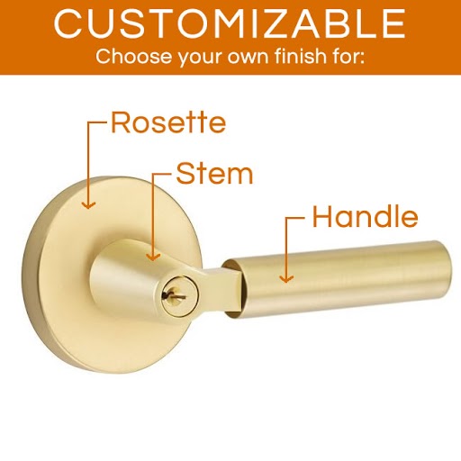 Emtek Select - Customizable Smooth L-Square Keyed Entrance Lever with Disk Rosette
