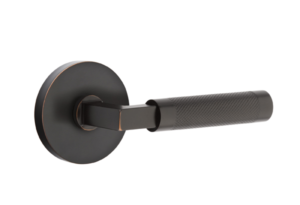 Emtek Straight Knurled Square Style Door Lever with Disk Rosette