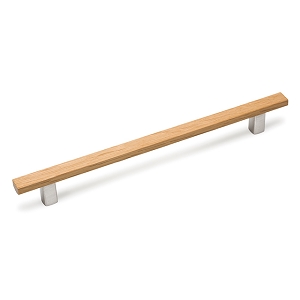 Century Wood Cabinet Pull in Oak with Stainless Steel Base, 6 5/16 Inch (cc)