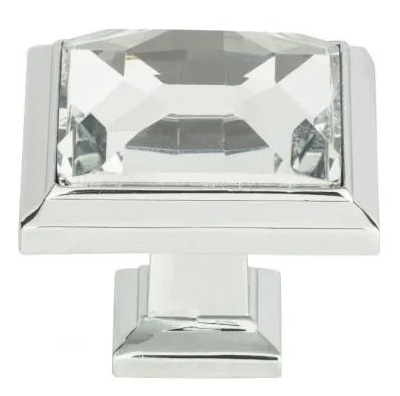 Atlas Homewares Legacy Crystal Square Knob 1 5/16 Inch Polished Chrome