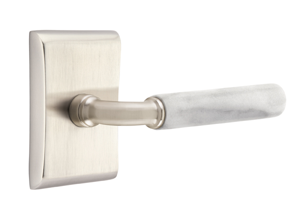 Emtek White Marble R-Bar Style Door Lever with Neos Rosette