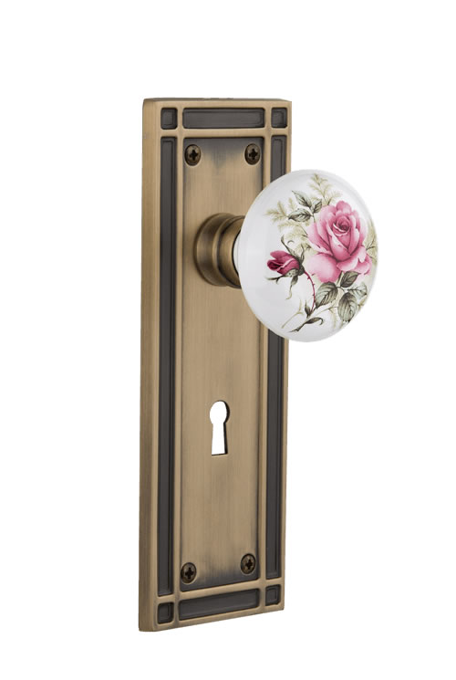 Nostalgic Warehouse Mission Plate with White/Rose Porcelain Knob - Mortise Lock