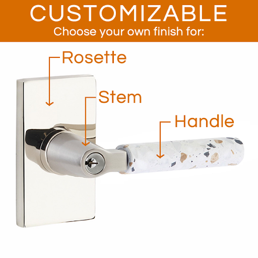 Emtek Select - Customizable Light Terrazzo L-Square Keyed Entrance Lever with Modern Rectangular Rosette
