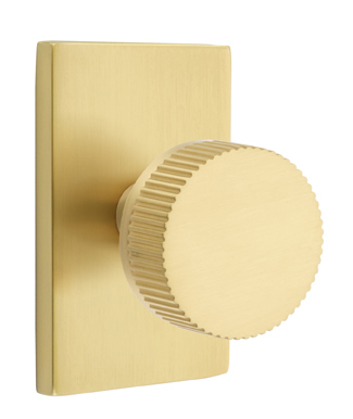 Emtek Conical Knurled Straight Knob with Modern Rectangular Rosette
