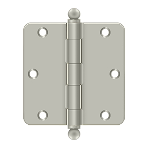Deltana 3 1/2 Inch x 3 1/2 Inch x 1/4 Inch Ball Tip Hinge, Brushed Nickel