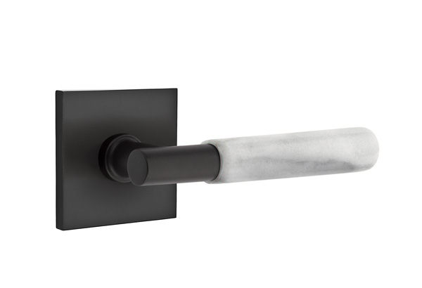Emtek White Marble T-Bar Style Door Lever with Square Rosette