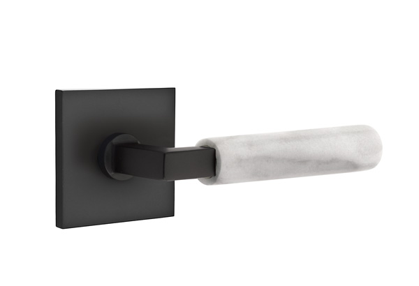 Emtek White Marble L-Square Style Door Lever with Square Rosette