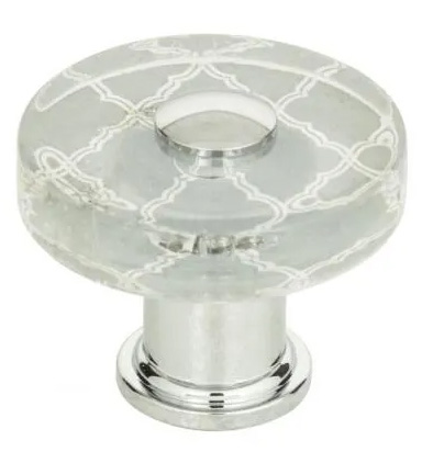 Atlas Homewares Quatrefoil Glass Round Knob 1 1/2 inch Polished Chrome