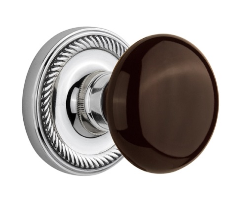 Nostalgic Warehouse Rope Rosette with Brown Porcelain Knob