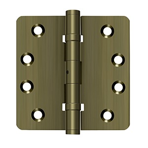 Deltana 4 Inch x 4 Inch x 1/4 Inch Radius Ball Bearing Hinge with NRP Antique Brass - Pair