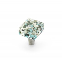Schaub Ice 1 1/2 inch Square Knob in Green and Blue Pebbles with Stainless Steel Stem