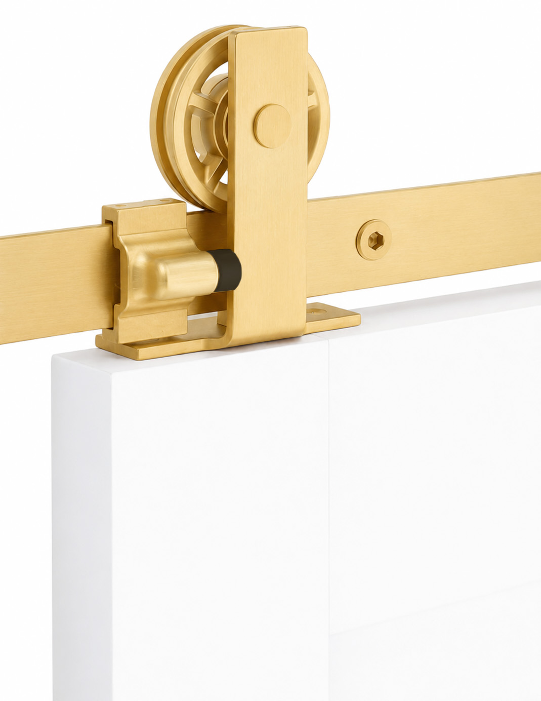 Emtek Modern Rectangular Top Mount Barn Door Kit - Satin Brass Stainless Steel Lifetime PVD