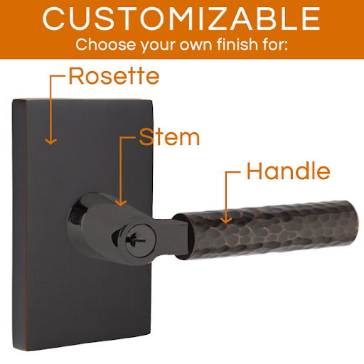 Emtek Select - Customizable Hammered L-Square Keyed Entrance Lever with Modern Rectangular Rosette