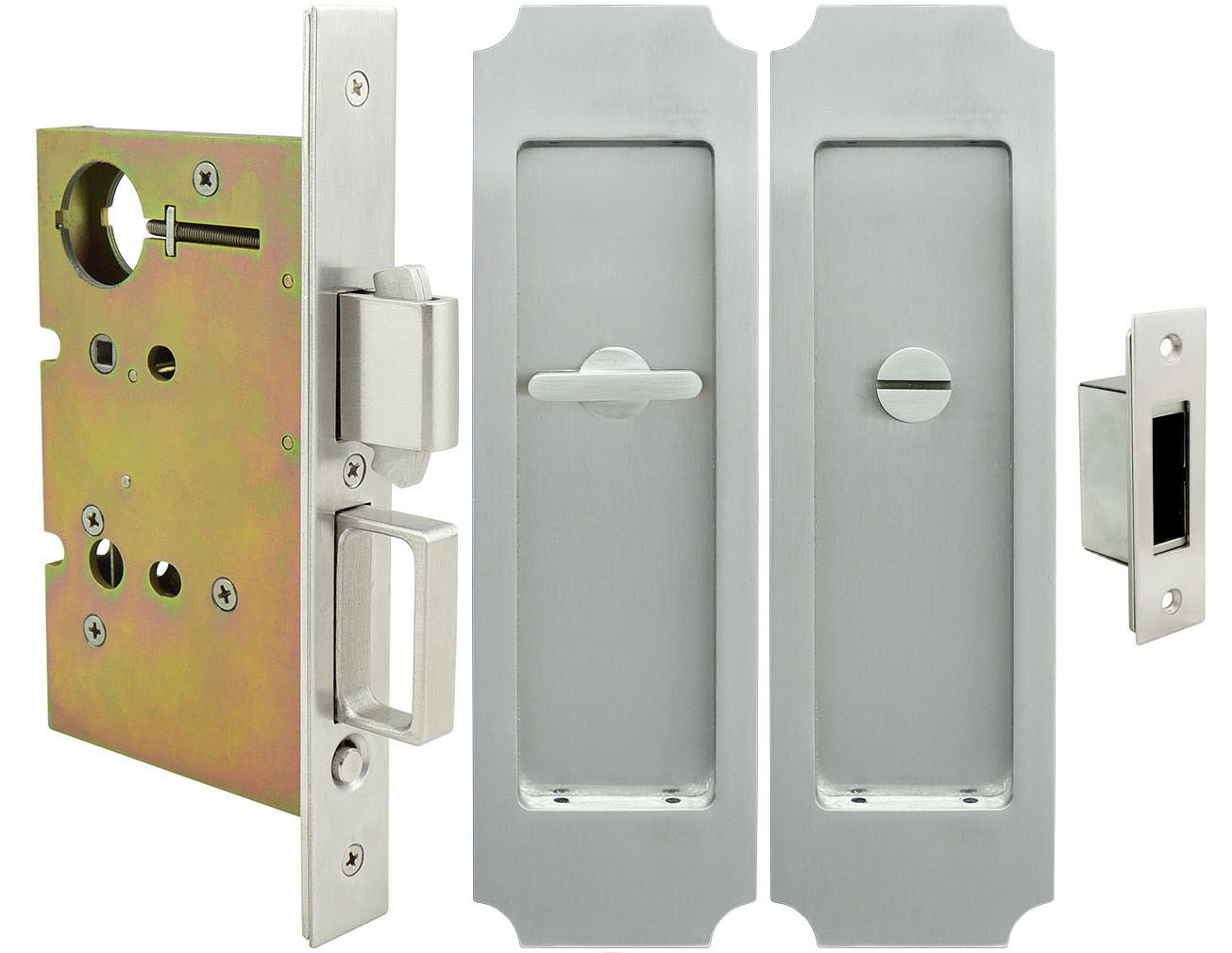 Inox PD8440 Mortise Pocket Door Privacy Lockset, FH32 Crown Flush Pull