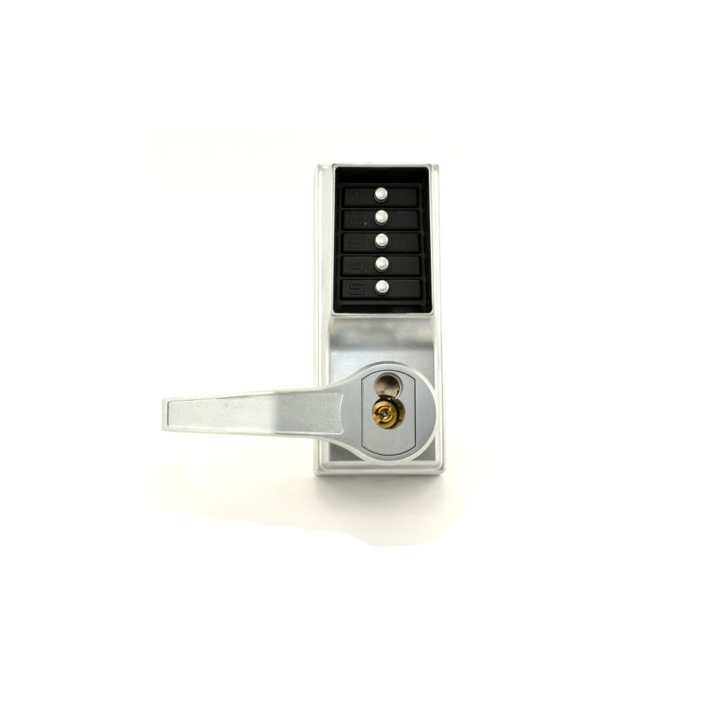Kaba Simplex LR8148S26D Left Hand Reverse Mechanical Pushbutton Lever Mortise Combination Entry Passage Lockout with Deadbolt and Key Override Schlage Prep Satin Chrome Finish