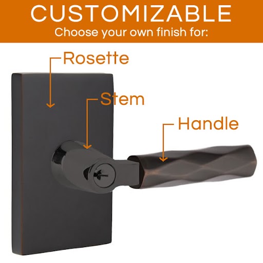Emtek Select - Customizable Tribeca L-Square Keyed Entrance Lever with Modern Rectangular Rosette