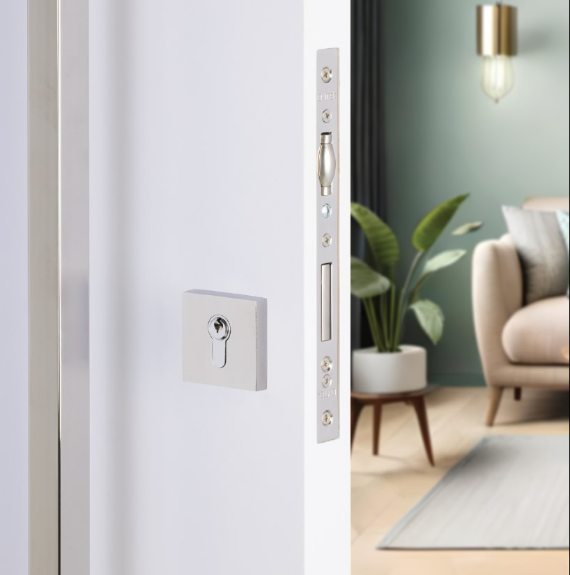 Emtek Square European Mortise Deadbolt With Integrated Roller Catch