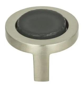 Atlas Homewares Spa Black Round Knob 1 1/4 Inch Brushed Nickel