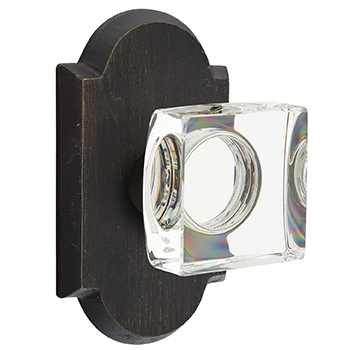 Emtek Square Crystal Knob with Sandcast Style 1 Rosette